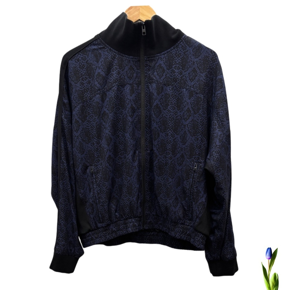 Athleta Black and Blue Bomber Jacket Python Size XL
